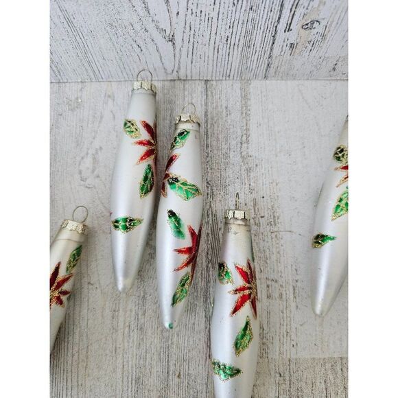 Vintage poinsettia glass teardrop ornament mini Xmas set tree - Picture 4 of 8